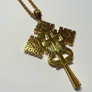 Gold color large cross with 26 inch long chain